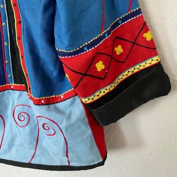 Indigo Moon Colorful Patchwork Colorblock Glass Button Jacket - Picture 3 of 5